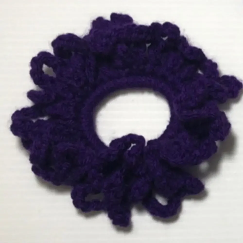 NWT Purple Gold Handmade Crocheted Hair Scrunchie Set of 3